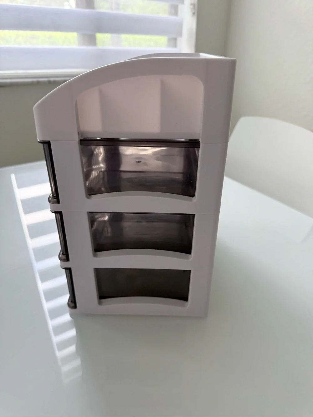 White Desktop, Makeup or Skincare Organizer with 3 Smoke-Tone Drawers